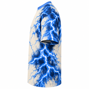 T-shirt décontracté pour homme à manches courtes, col rond, imprimé éclairs bleus, coupe classique, tissu tricoté - Product Image 4