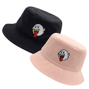 Chapeau Bob Noir avec Broderie Fantôme sur le Panneau Avant, Unisexe, Style Casual Printemps-Été, Taille Adulte 56-58CM, Matière Toile - Product Image 4
