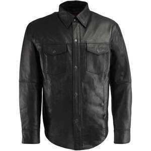 Chemise en cuir décontractée pour homme 2025 LKM1601 Noir Légère à boutons-pression 2X-Large - Product Image 1