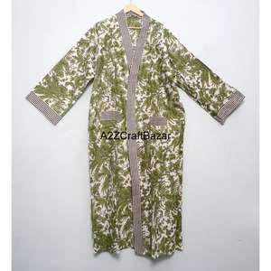 Bata Kimono Ecológica 100% Algodón, Transpirable, Elegante, Lavable, con Cuello en V y Cordón Ajustable, Estampado Floral, Mangas Tres Cuartos, Secado Rápido - Product Image 1