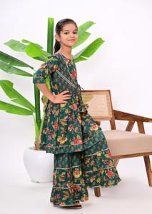Conjunto de Salwar Kameez Moderno de Alta Calidad AARTI FASHION para Niñas, Estampado Floral Verde, Algodón Elástico, Largo hasta el Suelo, Envío Rápido - Product Image 2