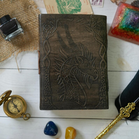 Carnet de notes en cuir véritable fait main, motif dragon, livre des ombres gaufré, vintage, 120 pages, papier à bords festonnés, du Rajasthan par Al-amir