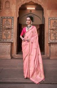 Sari en soie satinée pure avec broderie Zari et chemisier pour femme - Style moderne pour fêtes, Diwali et mariages - Product Image 3