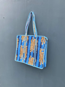 Bolsa de Compras Ecológica de Algodón de Color Sólido, Ligera, para Verano y Otoño, Hecha a Mano con Estampado de Bloques, Acolchada, con Bolsillo Práctico, para la Playa - Product Image 2