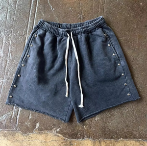Wholesale Custom Heavyweight Cotton French Terry Vintage Stone Acid Wash <b>Cropped</b> Boxy <b>Zip</b> <b>up</b> Hoodie and Sweat Shorts Set - Product Image 4