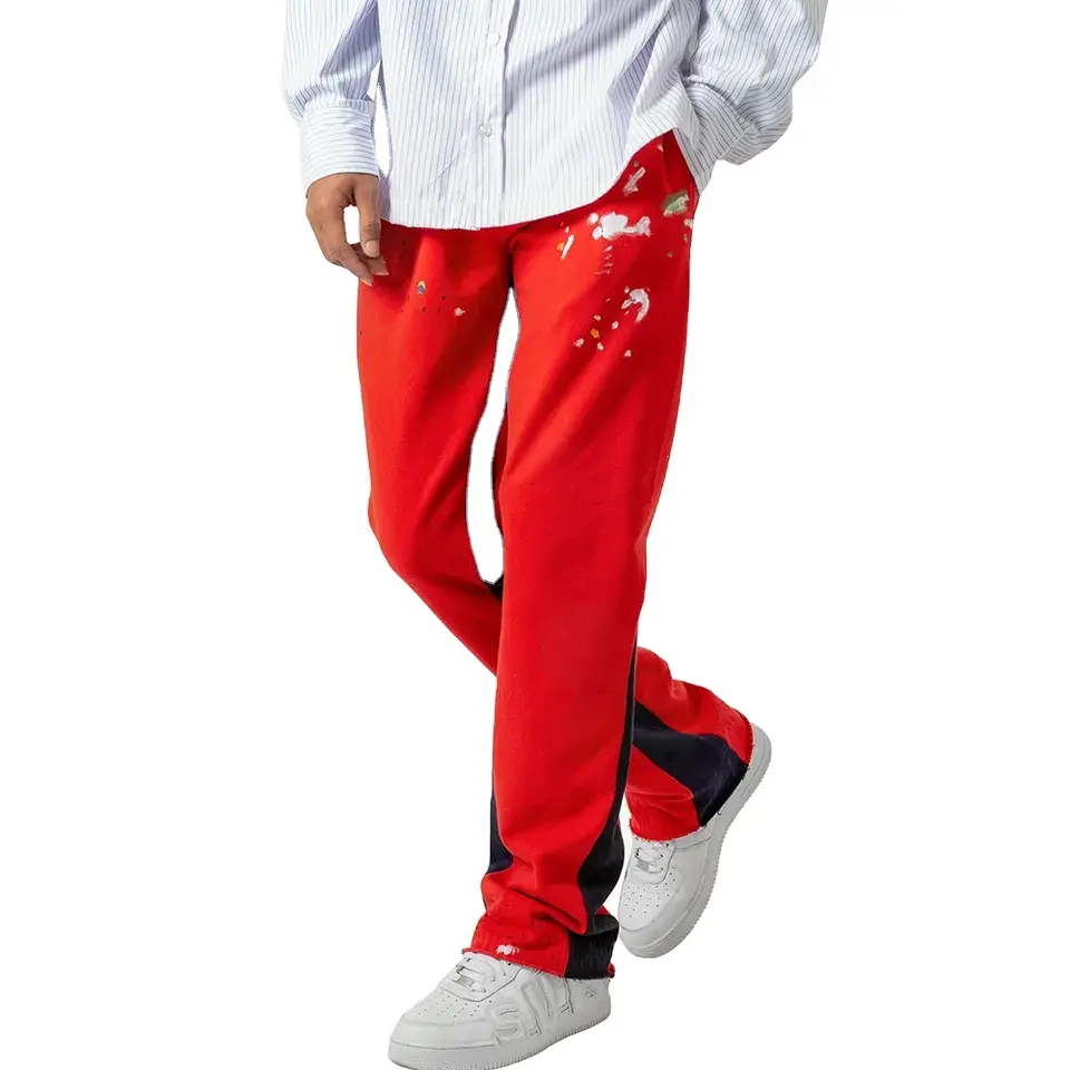 Nueva llegada estilo callejero hombres pintura roja Impresión logotipo personalizado moda alta calidad ropa deportiva Jogging Casual pantalones holgados