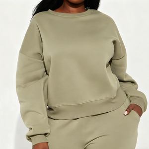 Womens Plus Size Crew Neck Sweatshirt Casual Long Sleeve Pullover Oversized Relaxed Fit Solid Color Soft Fleece Sweatshirt - Product Image 1