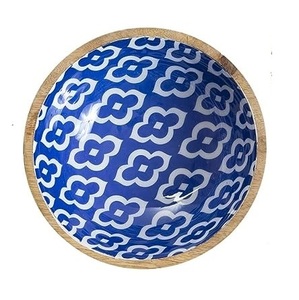 Elegant Design Round Shape Wooden Serving Bowl for Home Dining Table Wedding <b>Dinnerware</b> Snacks Serving Bowls With Enamel Print - Product Image 5