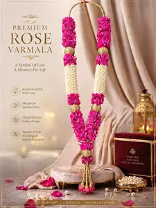 Guirlande de Varmala rose dorée faite à la main pour la cérémonie de mariage indienne, guirlande royale de mariée et de marié, Jaimala Mala, guirlande de mariage en fleurs artificielles - Product Image 2