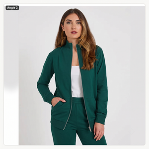 Chaqueta Bomber Verde de Punto con Cierre para Mujer, Corte Regular, Cuello Alto, Sudadera Informal de Color Sólido, Manga Larga, para Otoño - Product Image 4