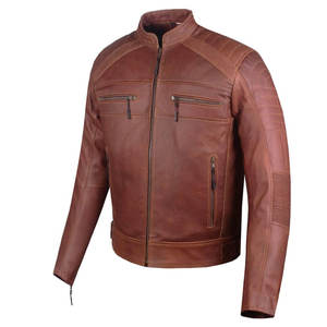 Unisex Genuine <b>Leather</b> Canvas Motorcycle <b>Jacket</b> Stand Collar Zipper Closure Breathable Casual Winter Wear - Product Image 3