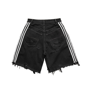Shorts en jean asymétriques pour homme, taille haute, déchirés, effet usé, en coton noir, décontractés, pour l'été - Product Image 2