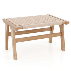 Reposapiés otomano de madera de teca hecho a mano con cuerda trenzada Solución de asiento única - Product Image 1