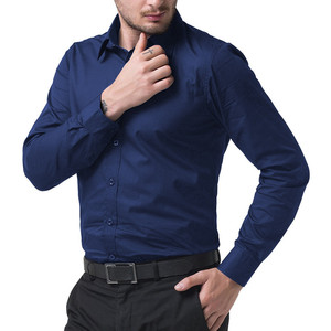 Camisa de Vestir Personalizada OEM para Hombre, Cuello Alto, Antiarrugas, Manga Larga, con Botones, Casual, Hecha en Tallas Grandes, de Poliéster/Algodón - Product Image 1