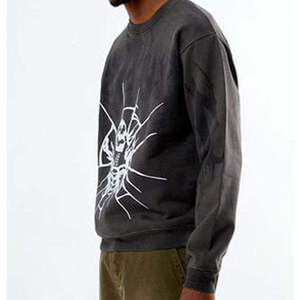 Men's <b>Black</b> Oversized Crew Neck <b>Sweatshirt</b> Skull Print Casual Pullover Autumn Wear 100% Cotton Knitted Regular Sleeve - Product Image 3