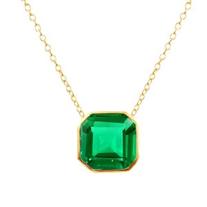 <b>Emerald</b> Asscher Cut <b>Pendant</b> 925 Sterling Silver 14K Gold Plated Engagement Jewelry Gift For Women - Product Image 4