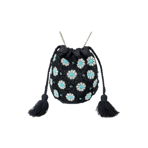 Indian Handmade Luxury Casual Handbag Glass Beaded Flower Shape Handle Durable Stylish <b>Blue</b> <b>Bead</b> Assortment Handcrafted RR - Product Image 2