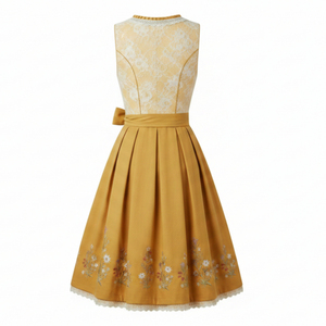 Vestido Dirndl Alemán Auténtico de Primera Calidad para el Oktoberfest, Disfraz de Camarera de Cervecería Bávara Personalizado, Bordado, Amarillo Mostaza, Tejido a Crochet - Product Image 2