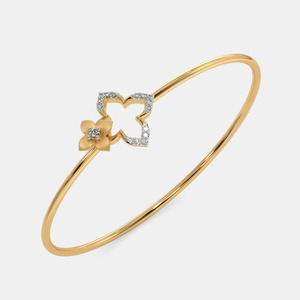 กำไลข้อมือแบบเปิดประดับเพชรลายดอกโคลเวอร์สีทอง - Product Image 4