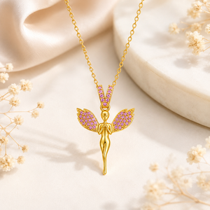 สร้อยคอแฟรี่สีชมพู ชุบทอง 18k เงินแท้ 925 จี้รูปนางฟ้าประดับเพชรคิวบิกเซอร์โคเนียสีชมพู ของขวัญสุดอินเทรนด์สำหรับเธอ - Product Image 3