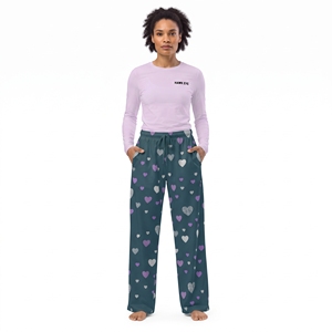 Women's <b>Heart</b> Pattern Pajamas Set Long Sleeve <b>Top</b> Matching Long Pants Soft Breathable Elastic Waist Nightwear - Product Image 3