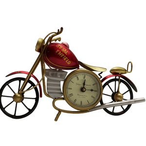 Royal Enfield Vintage Metal Bike <b>Table</b> Clock – <b>Antique</b> Red Home Décor Showpiece Colour: Red - Product Image 2