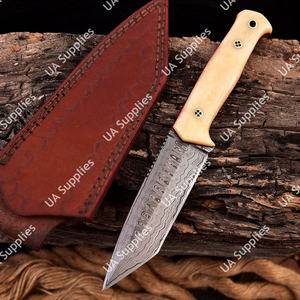 Couteau de chasse et de camping professionnel de qualité industrielle en acier Damas, lame fixe ultra-affûtée 58 HRC, pointe tombante, manche en os de chameau - Product Image 4