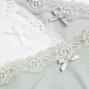 Ensemble de 3 culottes mi-hautes en mousseline tricotée pour femme, nouvelle collection 2026, sexy, dentelle transparente, logo à la taille, vente en gros - Product Image 5