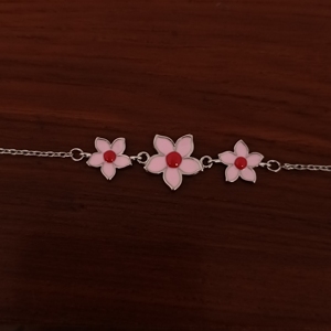 925 Sterling Silver Pink Enamel Flower Charm Bracelet Rhodium Finish Adjustable Chain Women's Wedding <b>Gift</b> - Product Image 3