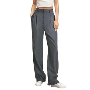 Mid Waist Wide Leg Flat Elastic Waist <b>80</b>% Polyester Women's Solid Color Anti-Wrinkle Loose Fit Knee Length Casual Winter Pants - Product Image 2