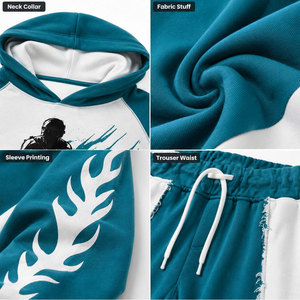 Conjunto Deportivo para Hombre, Sudadera con Capucha y Pantalones, Estampado de Jugador de Baloncesto en Verde Azulado y Blanco, Manga Larga, Corte Holgado, para Otoño - Product Image 6