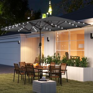 Ombrellone da Giardino Bifacciale con Luci Solari a LED, Ombrellone da Esterno Grigio per Patio, Riparo Solare - Product Image 2