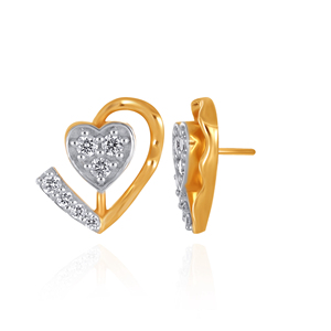 Boucles d'oreilles en or jaune 18 carats en forme de cœur avec diamants blancs, bijoux romantiques pour femmes à porter au quotidien - Product Image 3