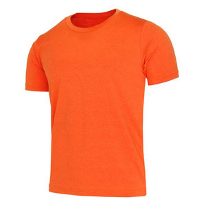 Camiseta de Punto de Manga Corta para Hombre, Color Naranja, Cuello Redondo, Corte Casual, Largo Regular, Diseño Liso Teñido - Product Image 1