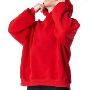 เสื้อฮู้ดดี้สีแดงทรงหลวม กระเป๋าหน้าขนาดใหญ่ ซับในผ้าเทอร์รี่เนื้อนุ่ม ปลายแขนเสื้อแบบริบ คอเสื้อแบบสวม สไตล์ลำลอง - Product Image 5