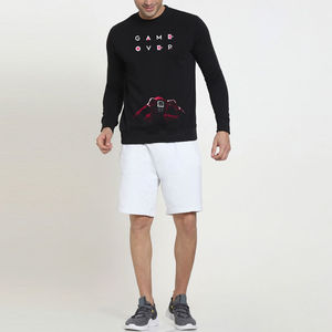 Suéter de Punto Negro para Hombre, Cuello Redondo, Corte Regular, Informal, con Estampado 'Game Over', para Otoño - Product Image 2
