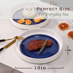 Set di Piatti da Cena in Ceramica Bianca e Blu da 12 Pollici, Adatti al Microonde e Lavabili in Lavastoviglie - Product Image 4