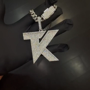 925 Silver Moissanite Letter K <b>Initial</b> Pendant Iced Pave Alphabet Charm <b>Necklace</b> Statement Pendant <b>for</b> <b>Men</b> - Product Image 5