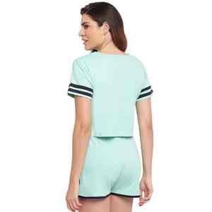 Conjunto de Verano para Mujer de Alta Calidad con Top de Manga Corta en Tejido Waffle y Detalle de Borde Festoneado - Product Image 3