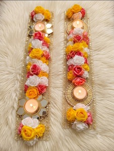 Handmade Traditional Tea Light <b>Table</b> <b>Runner</b> with Lace Mirrors & Artificial Flowers-Reusable & Durable - Product Image 3