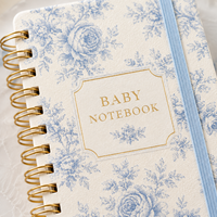 Coffret Cadeau LABON : Mini Carnet A8 Personnalisé avec Porte-clés, Motif Floral Toile de Jouy Bleu, Agenda de Poche de Luxe pour Baby Shower et Mariage