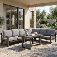 Ensemble de canapés d'angle d'extérieur OSMEN Dubbo 5 pièces, structure en aluminium, coussins, mobilier de jardin gris anthracite pour villa et complexe hôtelier