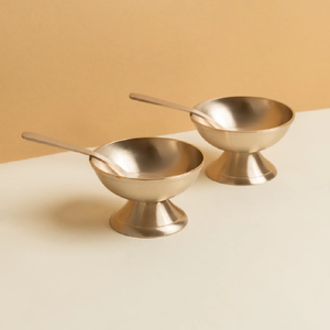 Bol à glace élégant et écologique en laiton, bols à dessert en laiton de haute qualité avec cuillères, ensemble de 2 faits à la main, idéal pour offrir - Product Image 1