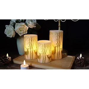Confezione da 3 Candele a LED Senza Fiamma Effetto Tremolante, a Batteria, con Timer 6 Ore, Cera Vera, Decorazione Cervo e Luce Calda - Product Image 2