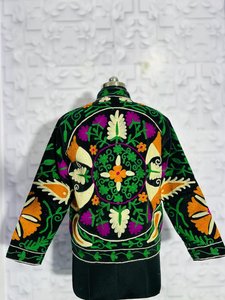 Black Embroidered Jacket Statement Boho Coat Handmade Floral Suzani Jacket <b>Unique</b> <b>Gift</b> <b>For</b> <b>Her</b> - Product Image 2