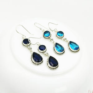 Pendientes Colgantes de Plata de Ley 925 con Topacio Azul Oxidado |   Pendientes de Topacio Azul Estilo Vintage |   Joyería de Plata al por Mayor - Product Image 5