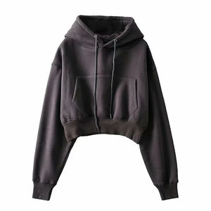 Sudaderas personalizadas para mujer, 320 GSM, mangas americanas, sudaderas cortas tipo crop top, color sólido, ajuste fácil, sudadera para mujer - Product Image 4
