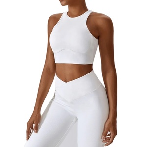 Femmes respirant écologique doux Compression élastique V coupe côtelé danse Flare pantalon soutien-gorge ensemble couleur unie Gym Fitness Yoga - Product Image 6