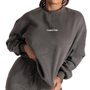 Sweat-shirt surdimensionné à col rond pour femme, 100% coton tricoté, manches longues, logo personnalisé, respirant, pour l'hiver - Product Image 5