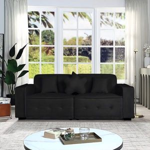Modern Indoor Sofa with Three Pillows Black Velvet Cloth 93.50"*35.23"*30.70" for Living Room - Product Image 1